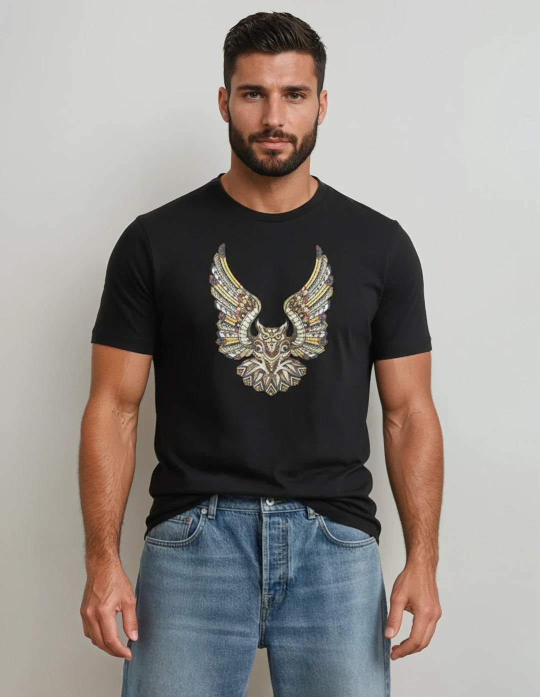 Men Black Owl T shirt