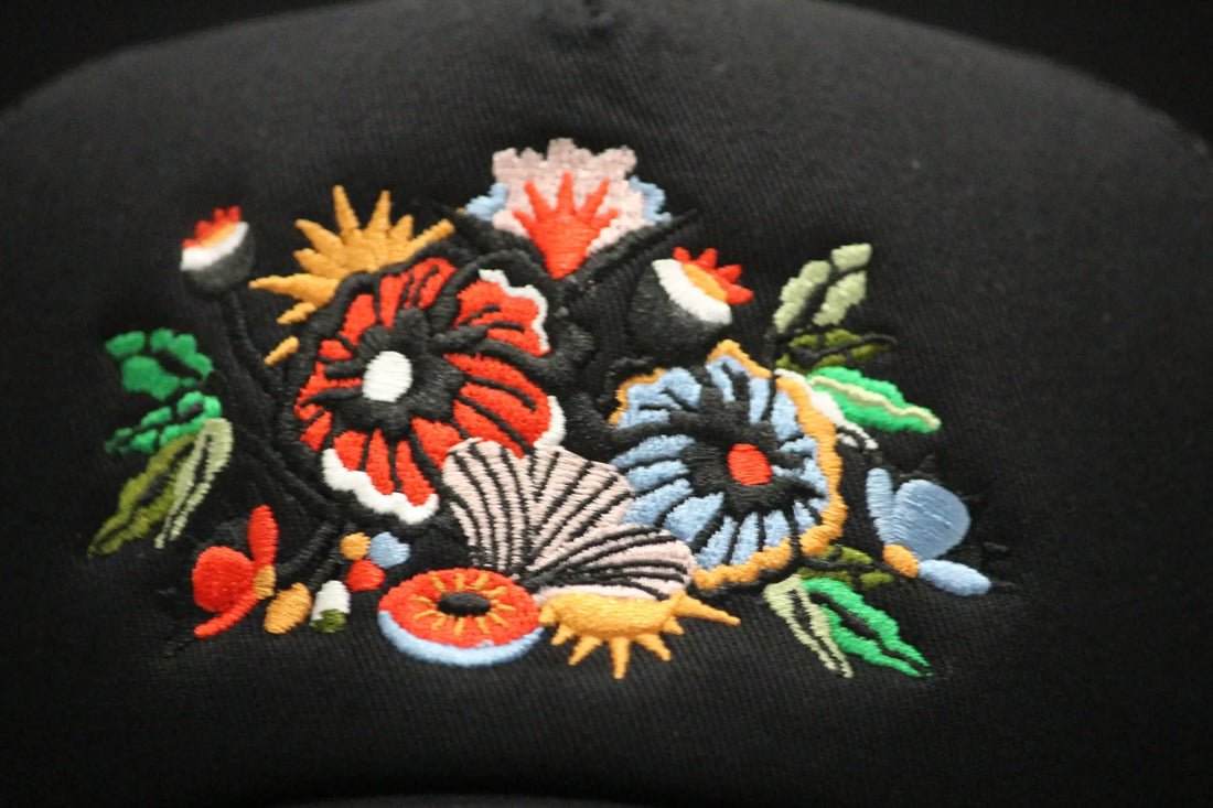 Floral Artwork Men Trucker Cap – Black Mesh