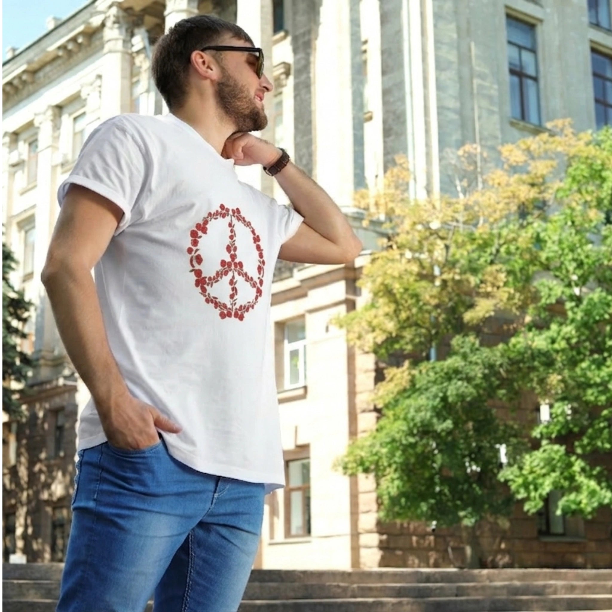 Floral Peace Emblem Tee - White