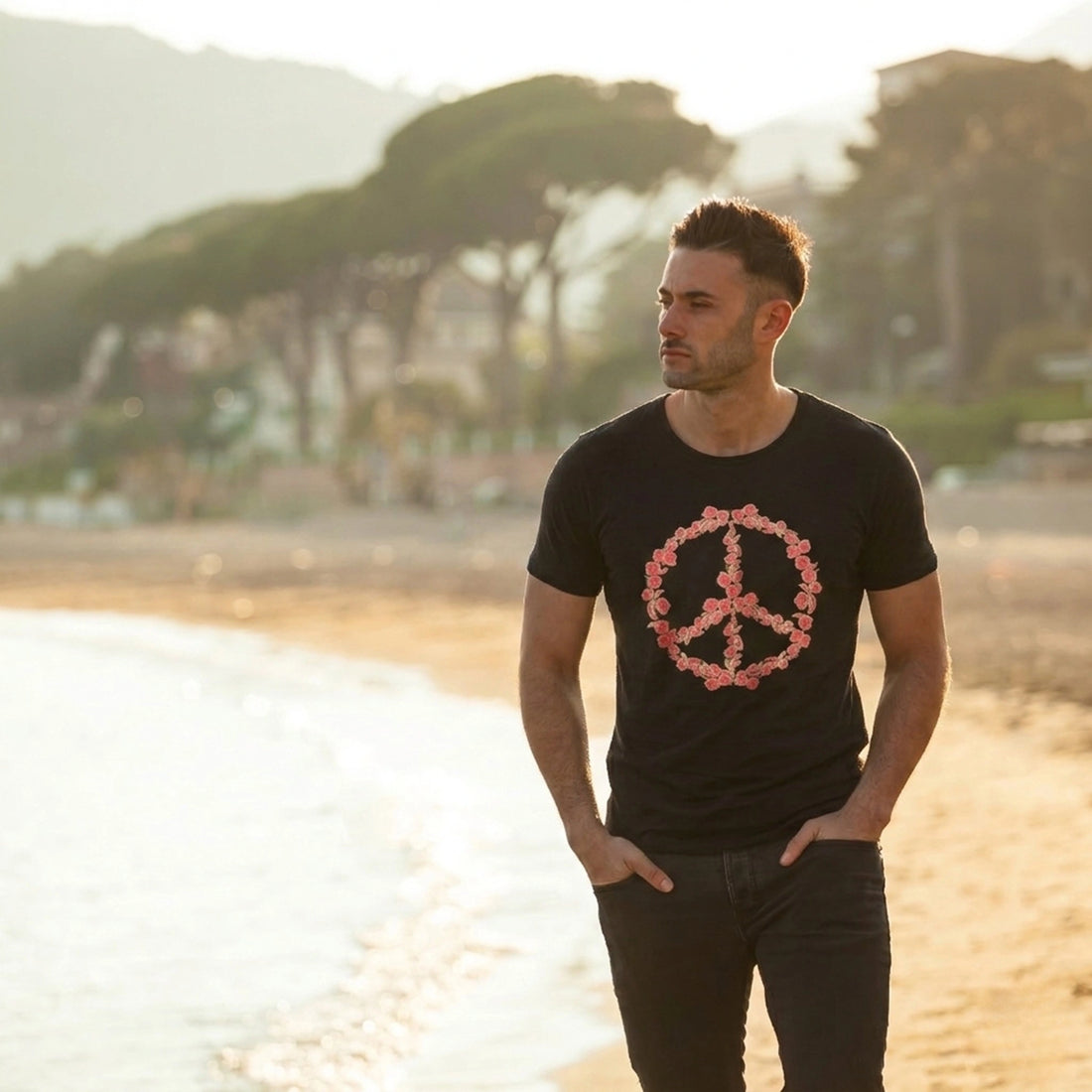 Floral Peace Emblem Tee by AREE Apparel Streetwear Style for Men - Australia