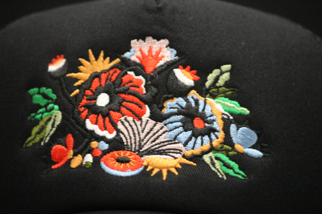 Floral Trucker Cap Black Mesh