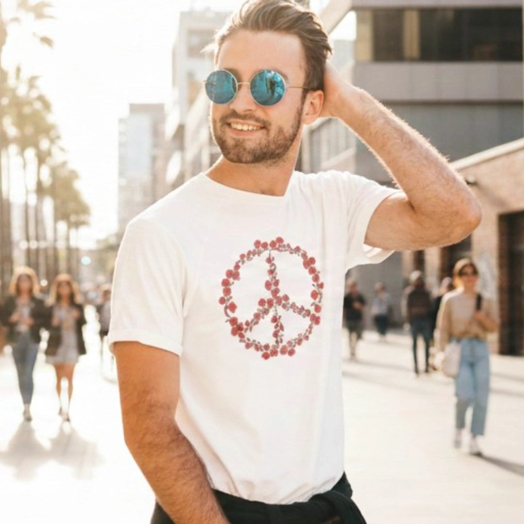 Men Floral Peace Emblem Tee - White by AREE Apparel Australian Streetwear brand