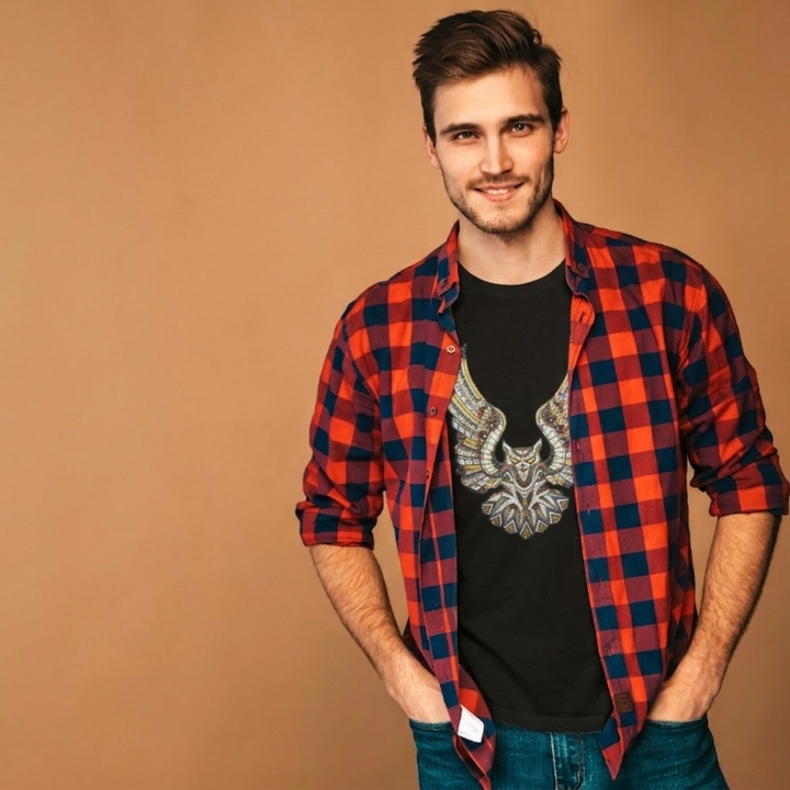 Owl Motif Tee | Soft & Breathable Black Cotton T-Shirt By Aree Appareal Australia