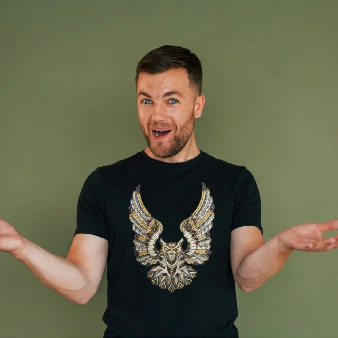 Owl Motif Tee - Soft & Breathable Black Cotton T-Shirt By Aree Streetwear Appareal Australia