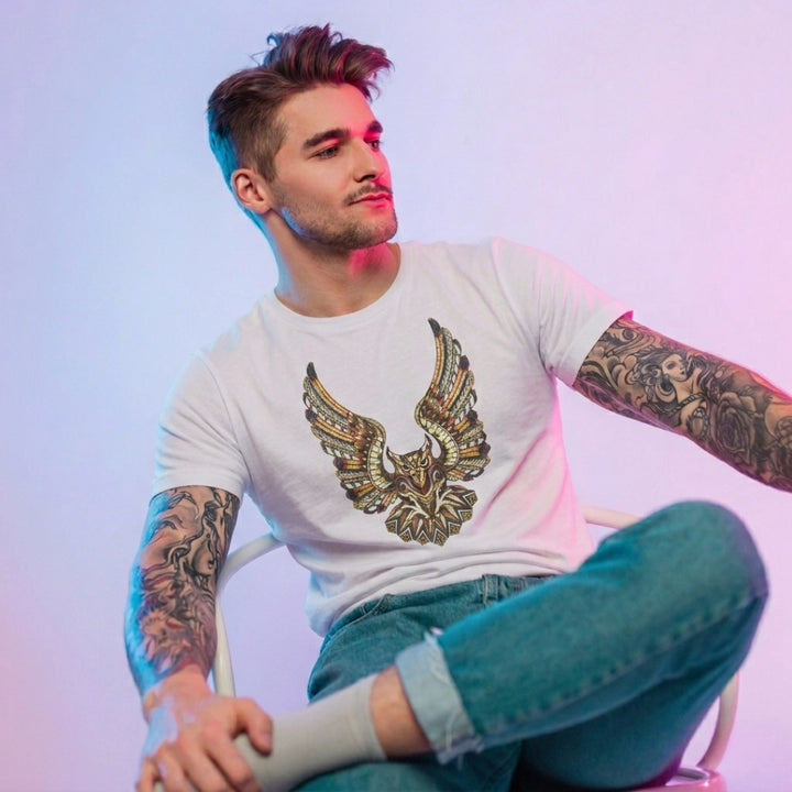 Owl Motif Men Tee - White by AREE Apparel Australian Streetwear Style for Men