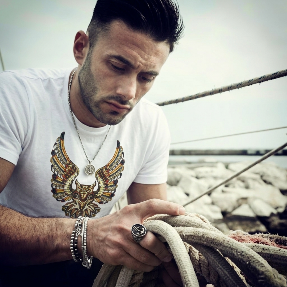 Owl Motif Men Tee White by AREE Apparel Australian Streetwear for Men