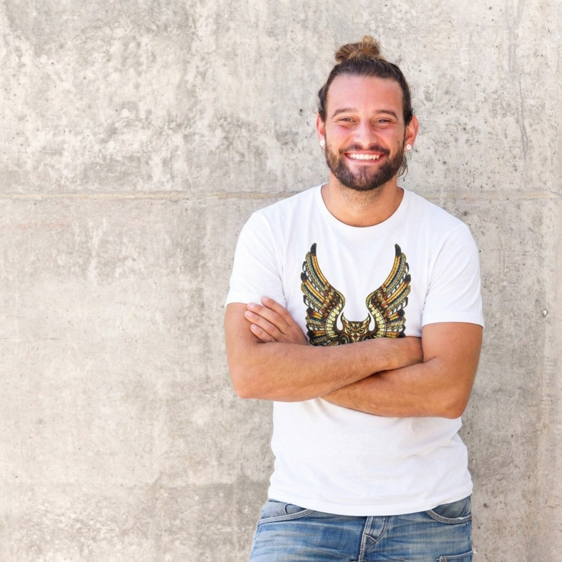 Owl Motif Men Tee - White by AREE Apparel Australian Streetwear Style for Men