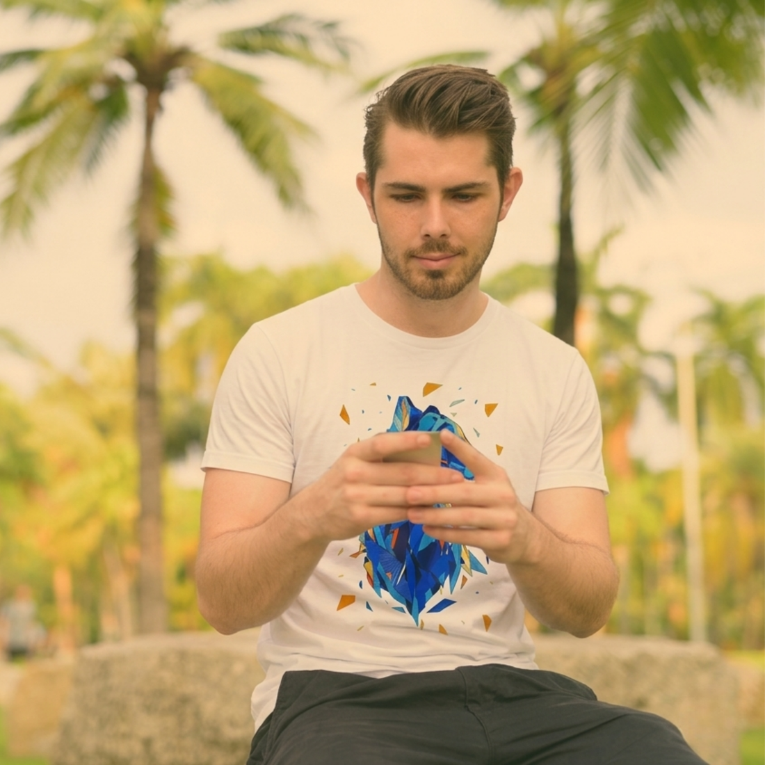 Men Wearing Panther Motif Tee - White By AREE Apparel Australian Men's Streetwear Style 