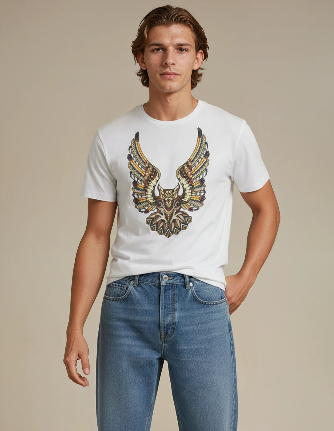 Owl Motif Men Tee White by AREE Apparel Australian Streetwear Style for Men