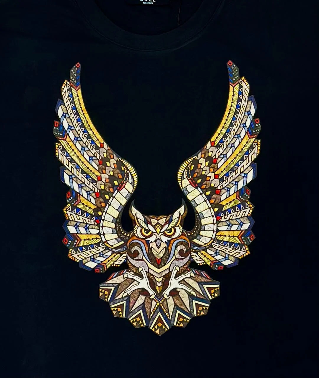 Owl Motif Tee - Soft & Breathable Black Cotton T-Shirt